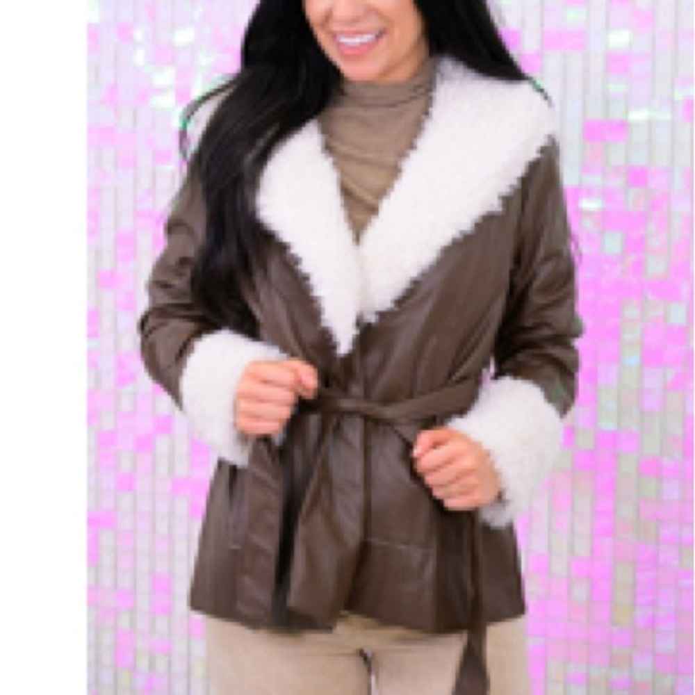 Women's Tan Faux Suede Fur Lined Jacket Brown Cream by Hyfve Size Small NWOT